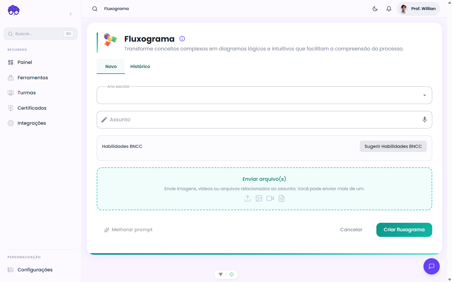 Tela inicial — Fluxograma
