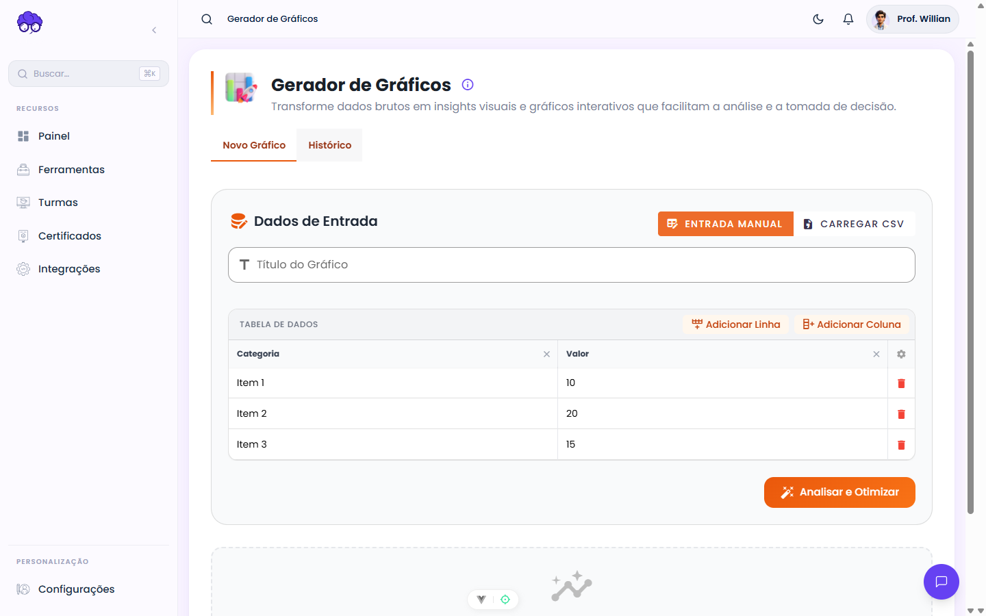 Tela inicial — Gerador de Gráficos