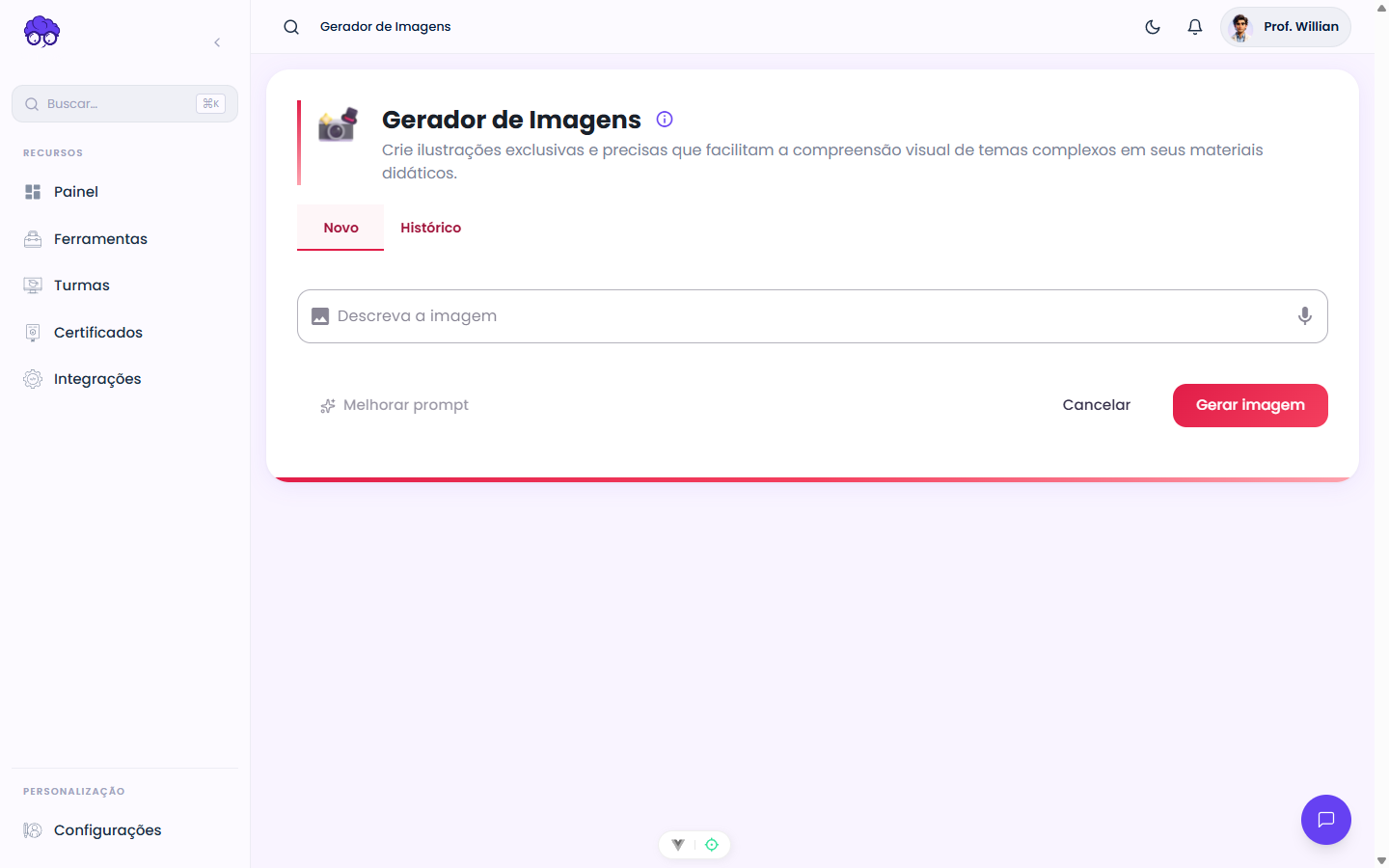 Tela inicial — Gerador de Imagens