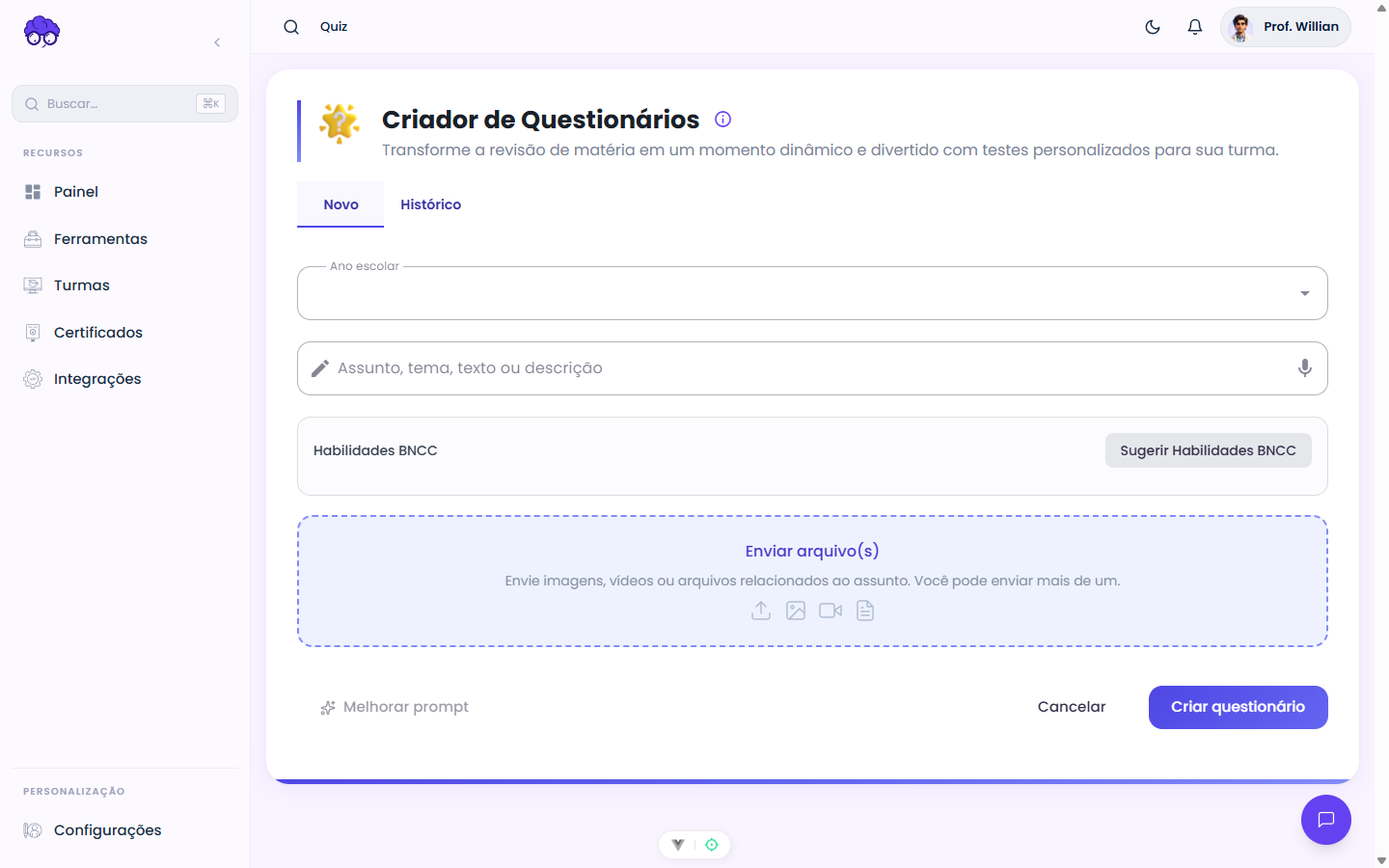 Tela inicial — Quiz