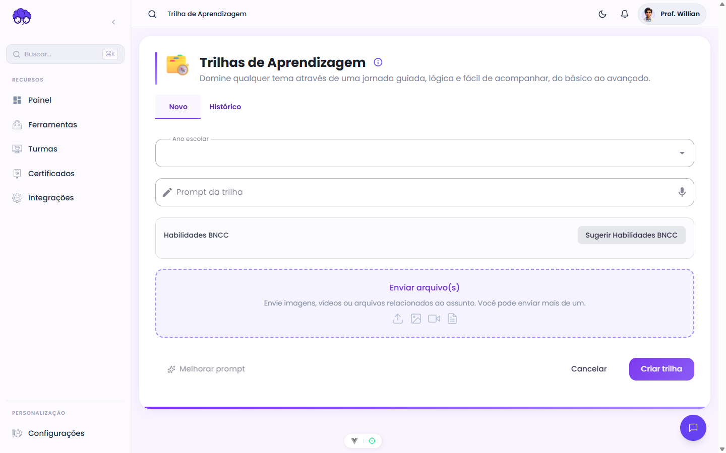 Tela inicial — Trilha de Aprendizagem