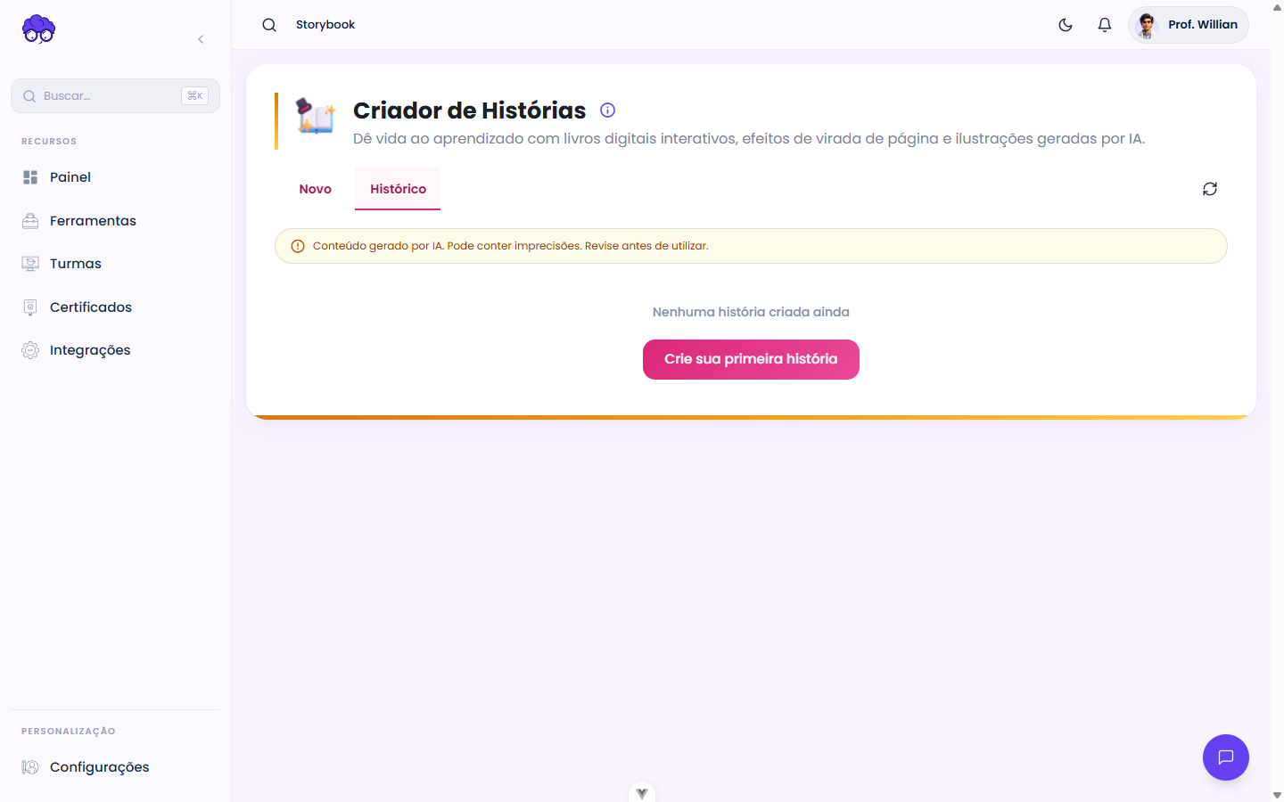 Histórico — Livro de Histórias