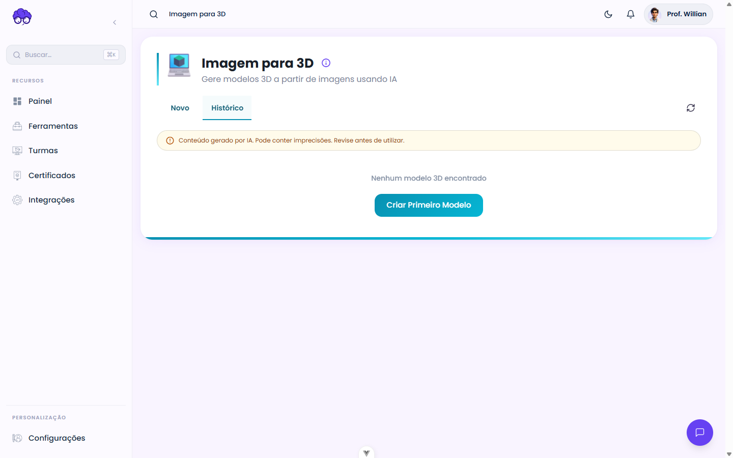 Histórico — Imagem para 3D