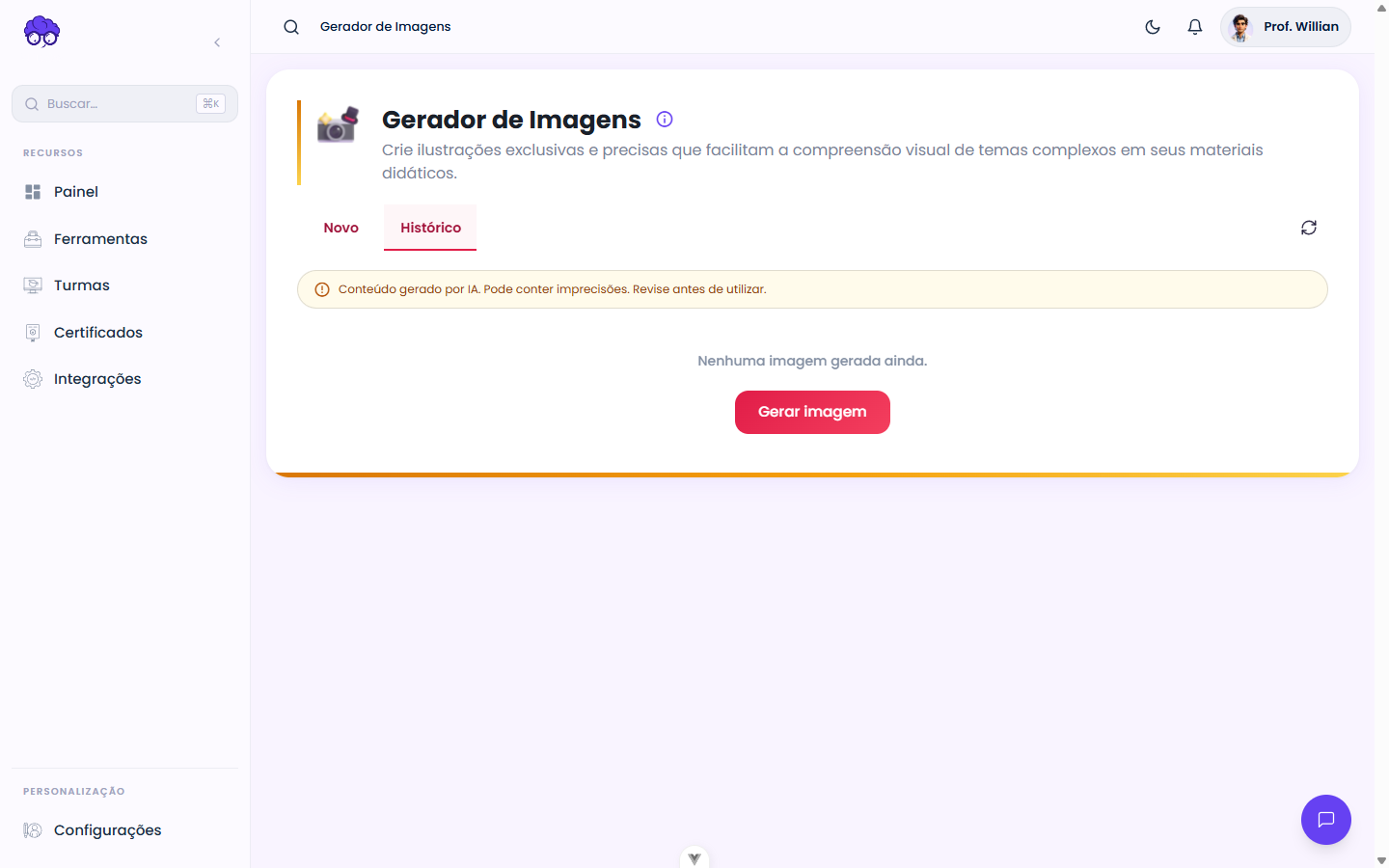 Histórico — Gerador de Imagens