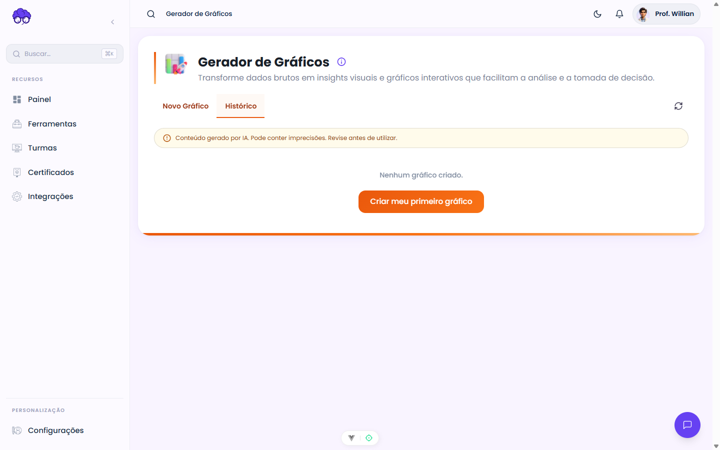 Histórico — Gerador de Gráficos