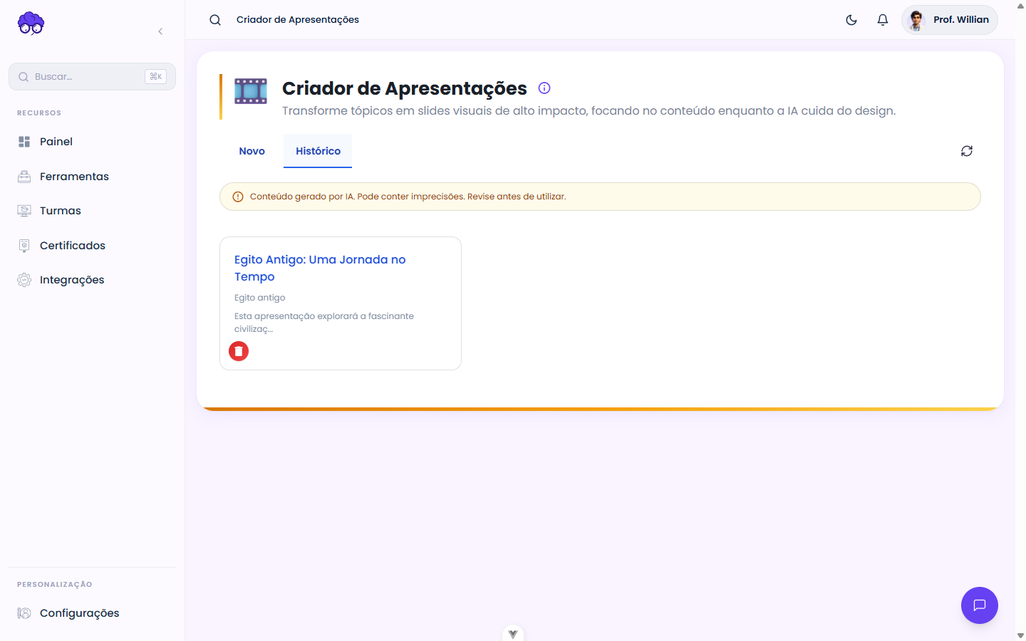 Histórico — Criador de Apresentações