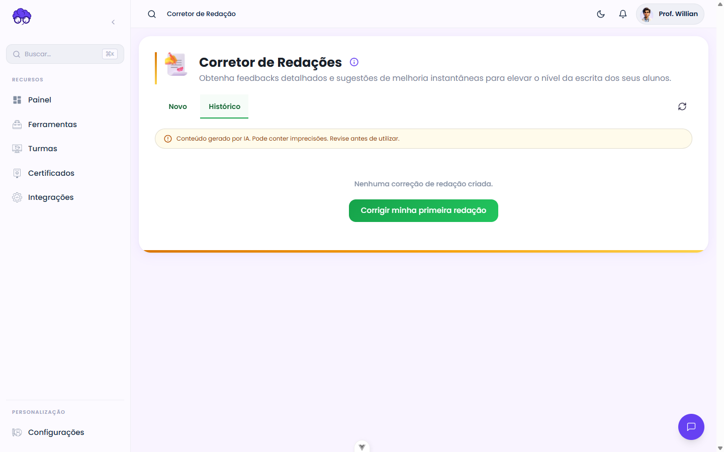 Histórico — Correção de Redação