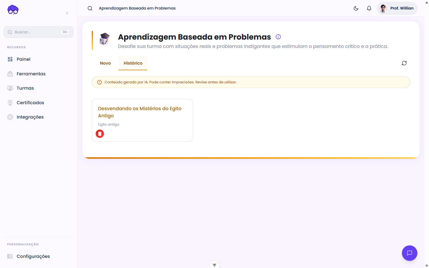 Histórico — Resolução de Problemas