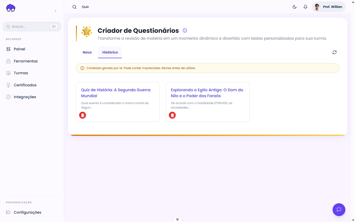 Histórico — Quiz