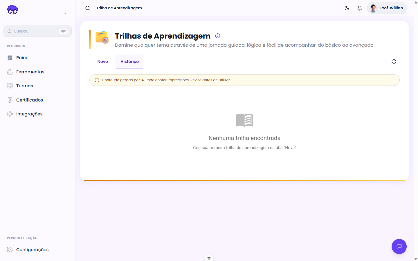 Histórico — Trilha de Aprendizagem